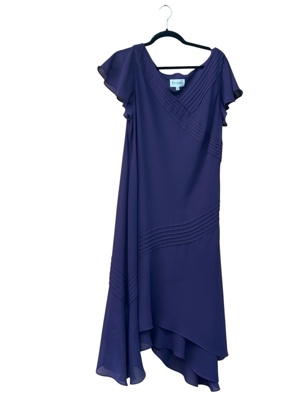Studio I Womens Size 18 Purple Chiffon Dress Asymmetrical Ruffle Formal